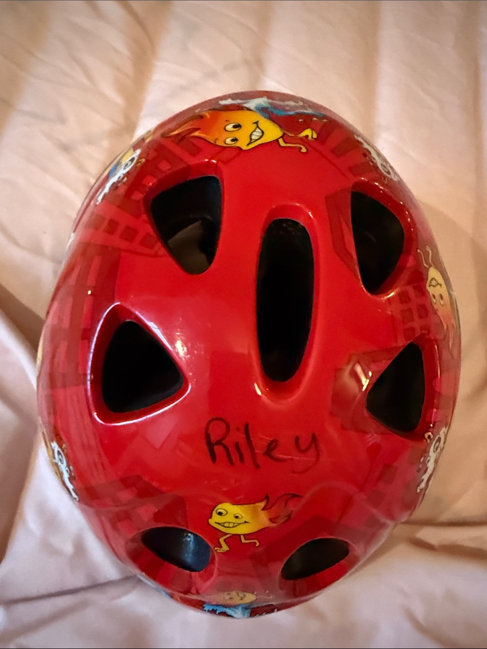 Kids Red Safety Helmet with Character Graphics - Unbranded
